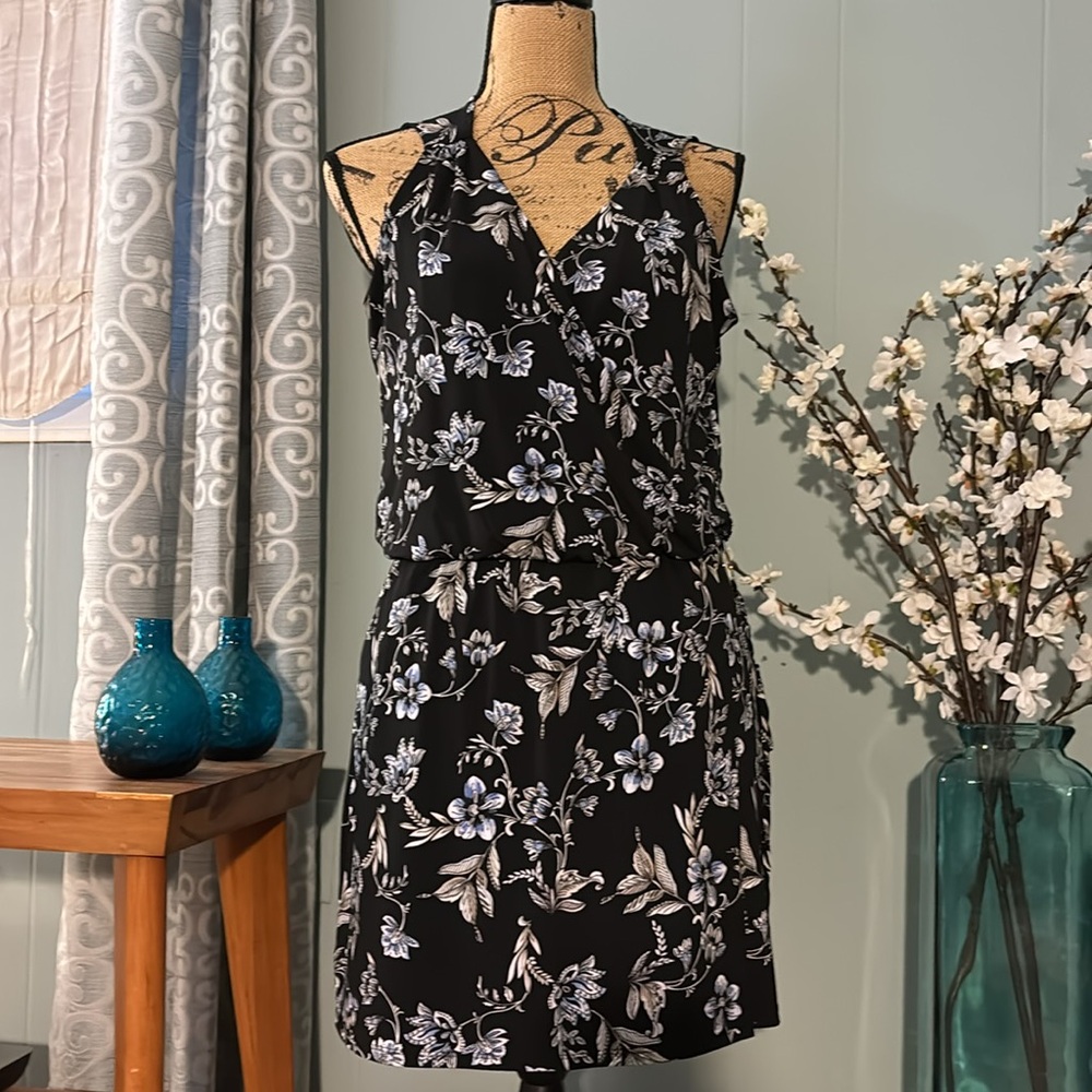 White House Black Market Black and Blue Floral Romper
